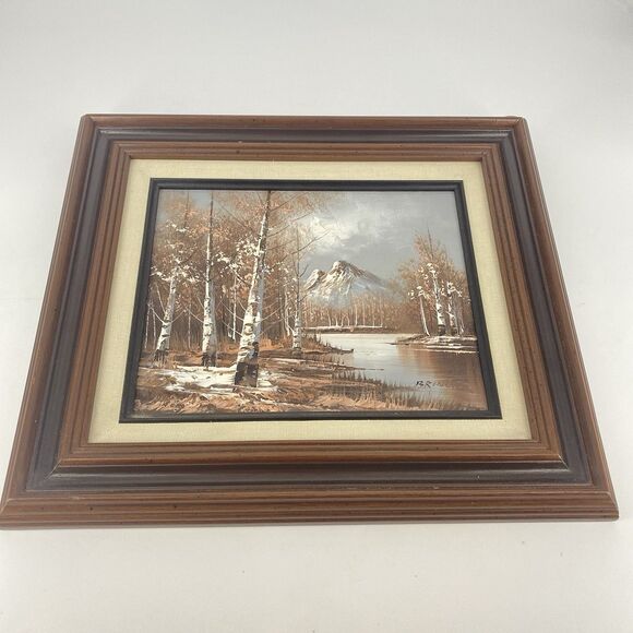 Original Landscape Oil Painting Winter Mountain Scene Signed Framed 15” X 13.5” - Picture 1 of 6